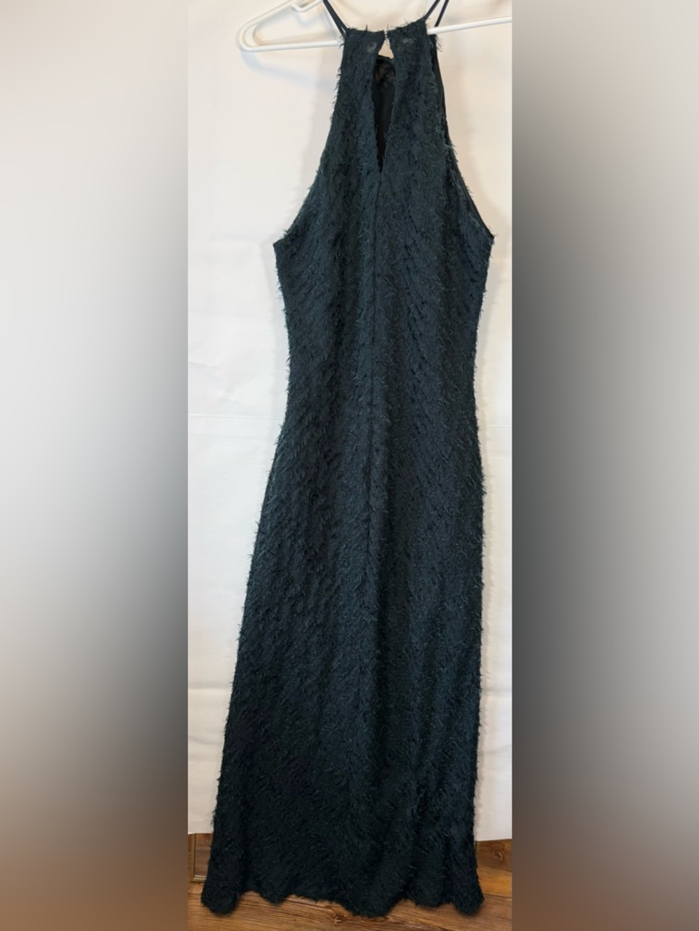 ZARA Dress Women L Hunter Green Maxi Textured Halter Elegant Boho Trendy
